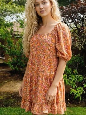 WILD FABLE- 100% cotton Floral Puff Sleeve Dress